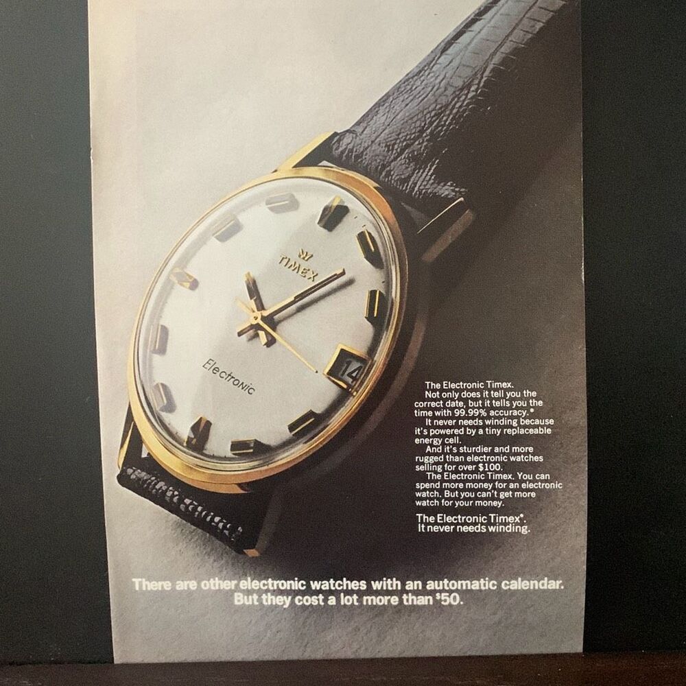 Vintage 1969 Timex Electric Never Needs Winding Ad Advertisement